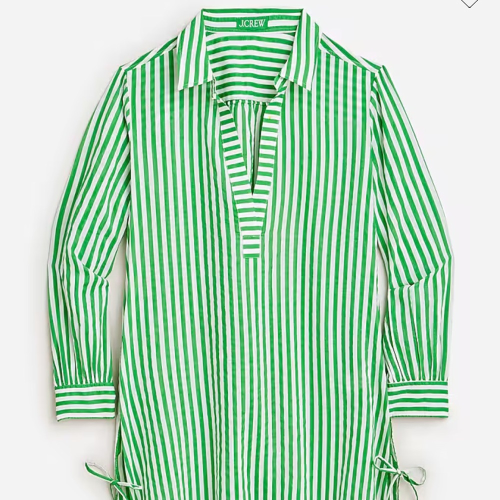 J. Crew Cotton voile tunic cover-up with side ties in stripe - Picture 2 of 10